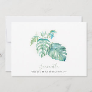 Watercolor Monstera Leaves Groomswoman Cards