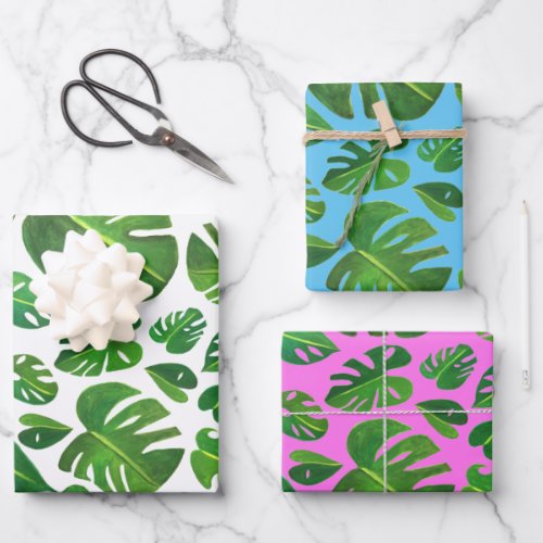 Watercolor Monstera Leaves Nature Botanical Gift Wrapping Paper Sheets
