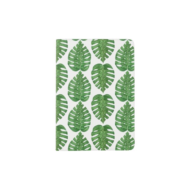 Watercolor Monstera Leaves Passport Holder (Front)