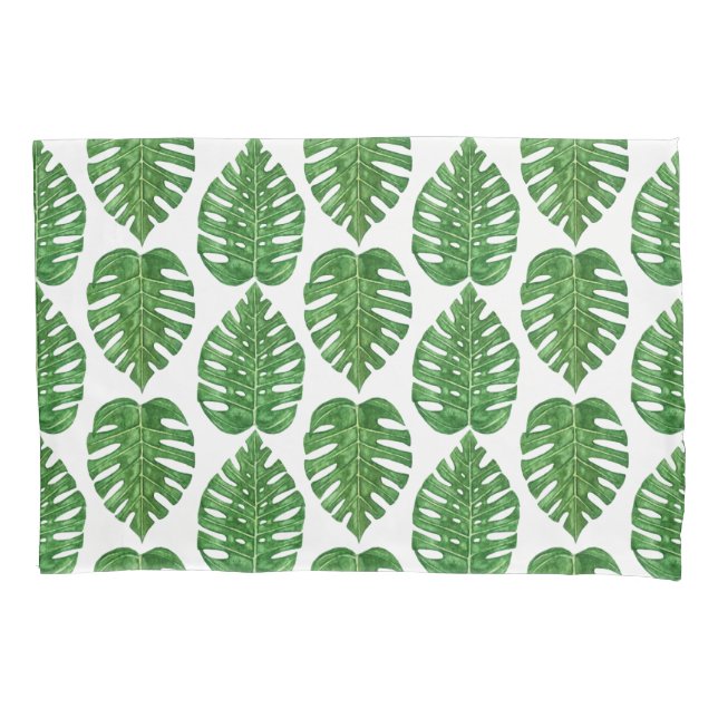 Watercolor Monstera Leaves Pillow Case (Front)