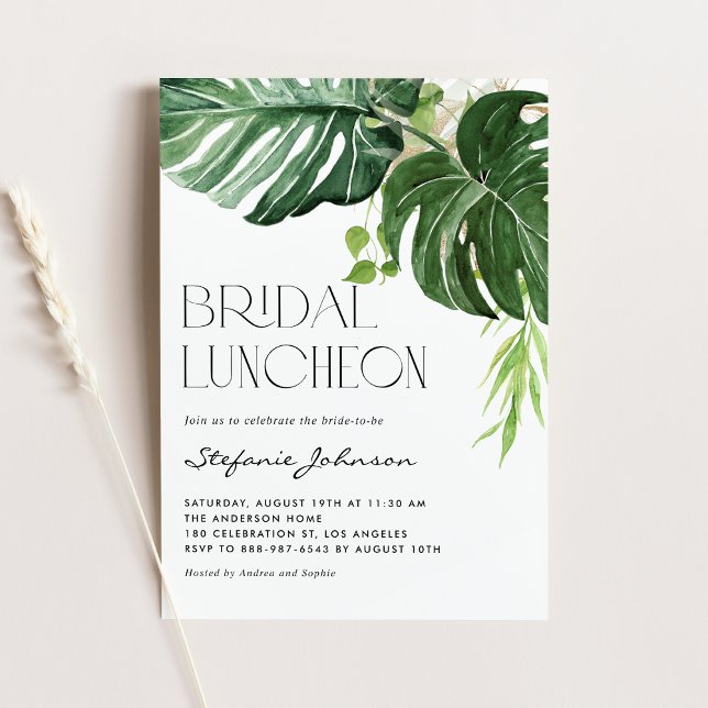 Watercolor Monstera Leaves Summer Bridal Luncheon Invitation (Creator Uploaded)