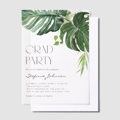 Watercolor Monstera Leaves Summer Graduation