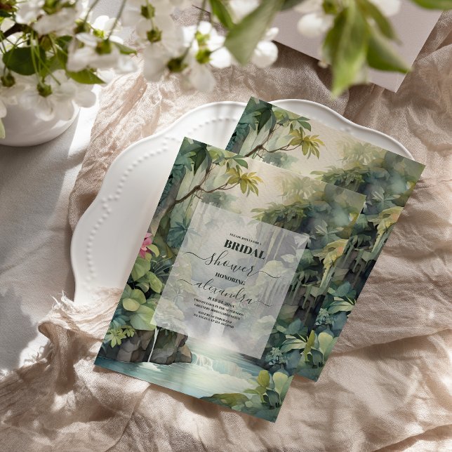 Watercolor Monstera Leaves Tropical Bridal Shower Invitation (Creator Uploaded)