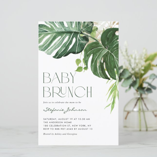 Watercolor Monstera Summer Baby Brunch Invitation (Standing Front)