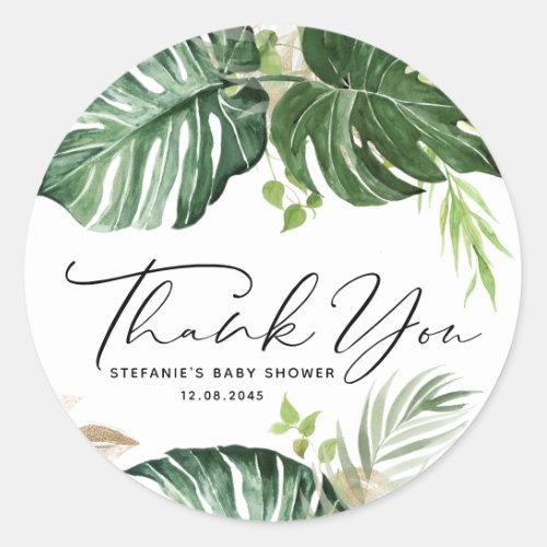 Watercolor Monstera Summer Baby Shower Thank You Classic Round Sticker