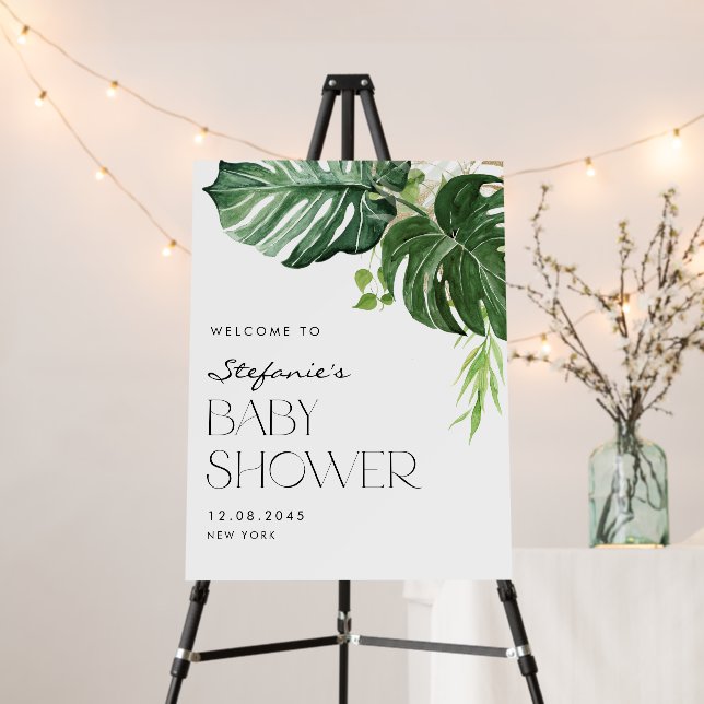 Watercolor Monstera Summer Baby Shower Welcome Foam Board (In Situ (Stand))