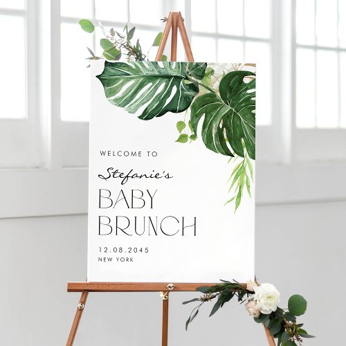 Watercolor Monstera Tropical Baby Brunch Welcome Poster