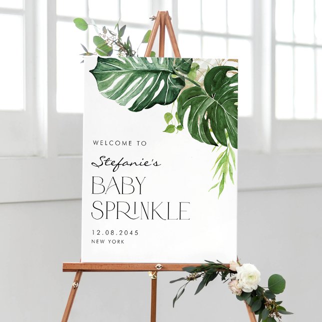 Watercolor Monstera Tropical Baby Sprinkle Welcome Poster (Creator Uploaded)