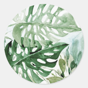 Watercolor Monstera Tropical Greenery Botanical Classic Round Sticker