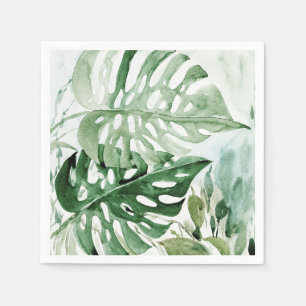 Watercolor Monstera Tropical Greenery Botanical Napkins