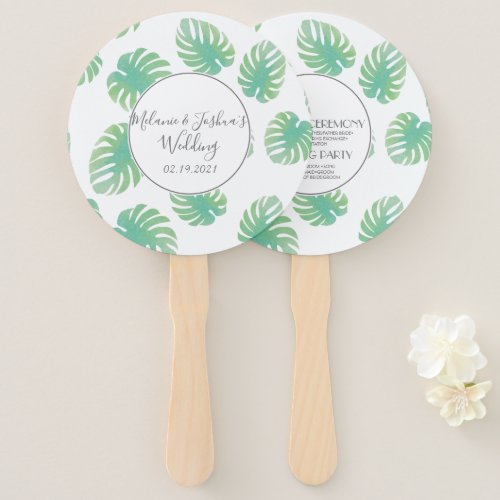 Watercolor Monstera Wedding Round Hand Fan