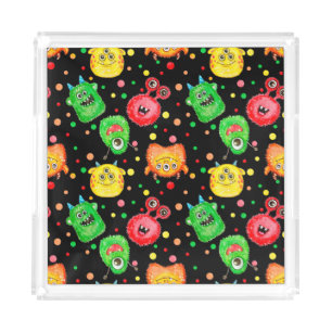Watercolor Monsters: Cute Seamless Pattern Acrylic Tray