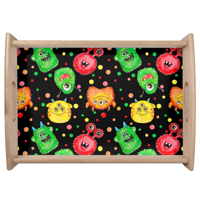 Watercolor Monsters: Cute Seamless Pattern Serving Tray (Front)