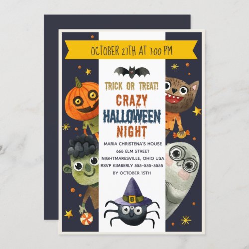 Watercolor Monsters Halloween Party Invitation