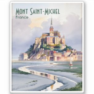 Watercolor Mont Saint Michel France Vintage Travel Sticker