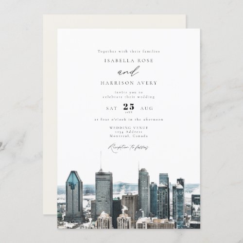 Watercolor Montreal Canada City Skyline Wedding Invitation