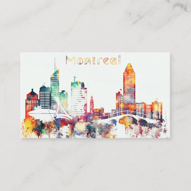 Watercolor Montreal Skyline Business Card (Front)