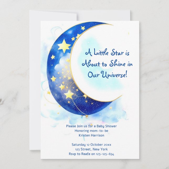 Watercolor Moon and Stars Baby Shower Invitation (Front)