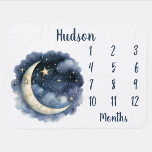 Watercolor Moon and Stars Milestone Baby Blanket