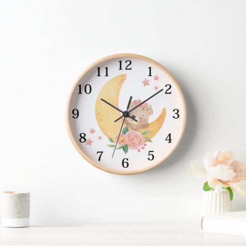 Watercolor Moon Bear Clock