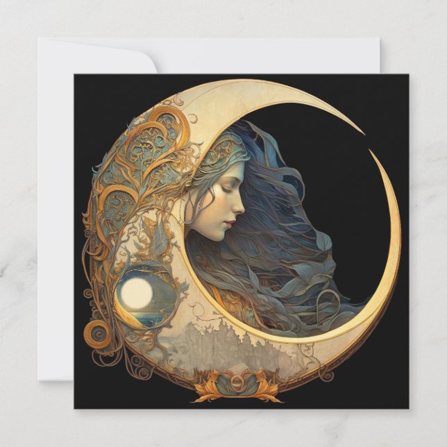 Watercolor Moon Goddess Note Card (Front)