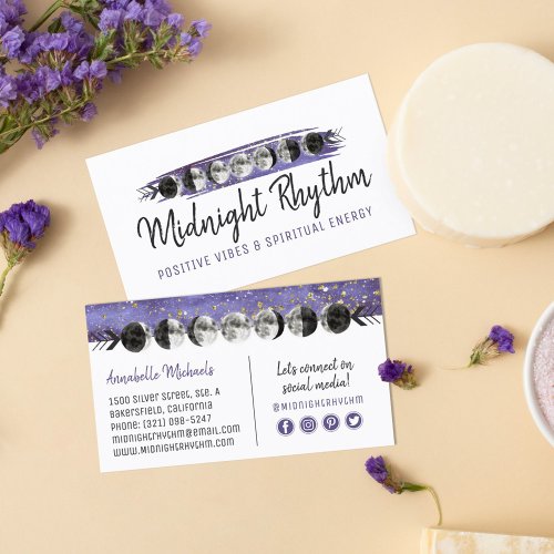 Watercolor Moon Lunar Cycle Night Sky Social Media Business Card