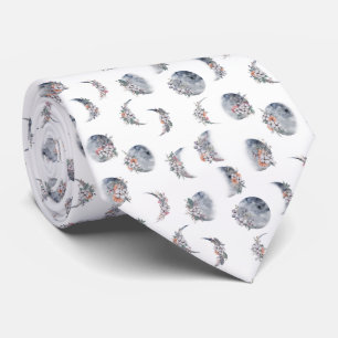 Watercolor Moon Phases Pattern  Neck Tie
