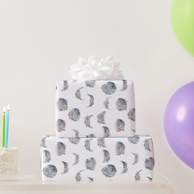 Watercolor Moon Phases Pattern Wrapping Paper (Party Gifts)