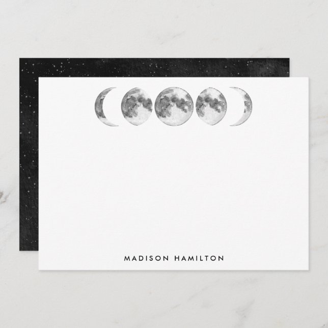 Watercolor Moon Phases Personalized Stationery Note Card (Front/Back)
