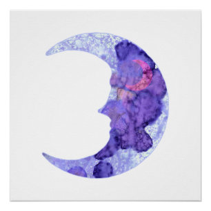 Watercolor Moon Poster