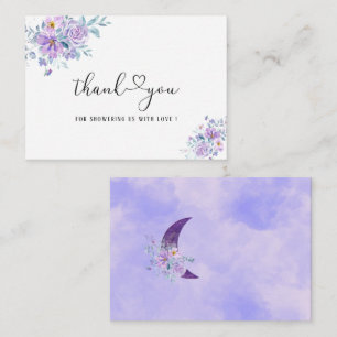 Watercolor Moon purple flowers thank you Note Card
