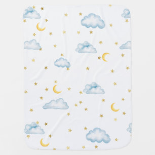 Watercolor Moon Stars and Clouds Nursery Wallpaper Baby Blanket