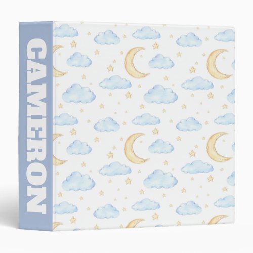 Watercolor Moon Stars and Clouds Pattern 3 Ring Binder