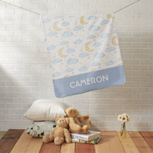 Watercolor Moon Stars and Clouds Pattern Baby Blanket
