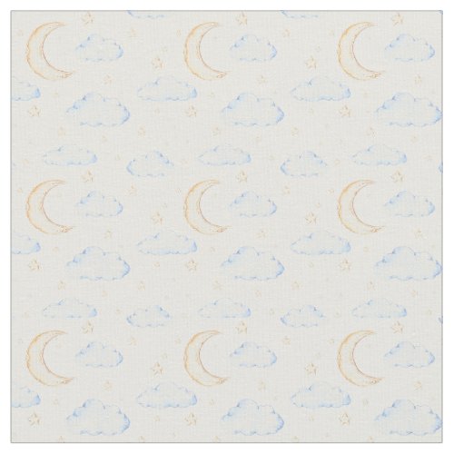 Watercolor Moon Stars and Clouds Pattern Fabric