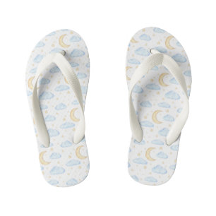 Watercolor Moon Stars and Clouds Pattern Kid's Flip Flops