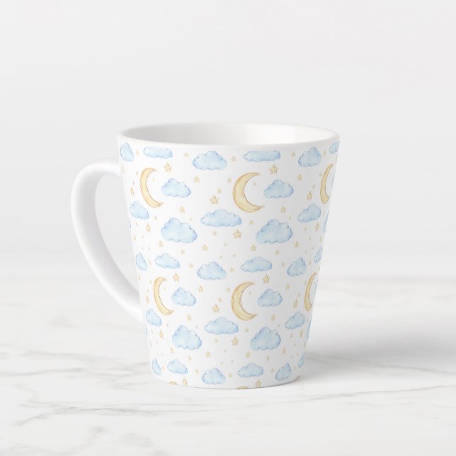 Watercolor Moon Stars and Clouds Pattern Latte Mug (Left Angle)
