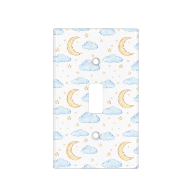 Watercolor Moon Stars and Clouds Pattern Light Switch Cover (Front)