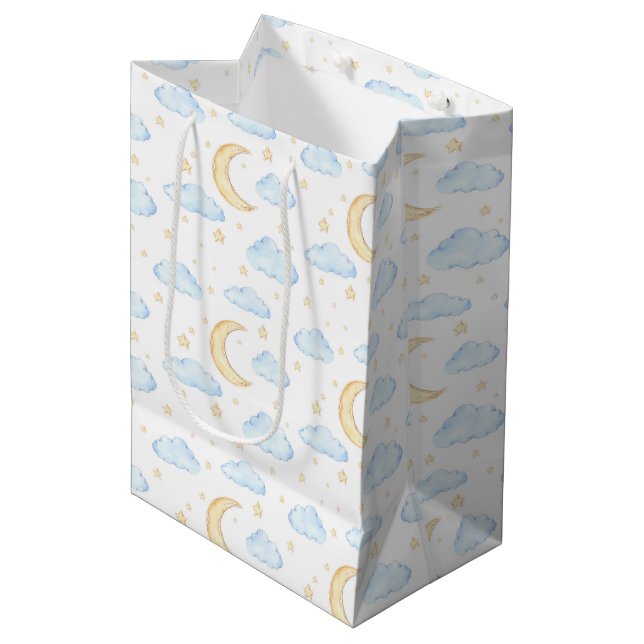 Watercolor Moon Stars and Clouds Pattern Medium Gift Bag (Front Angled)