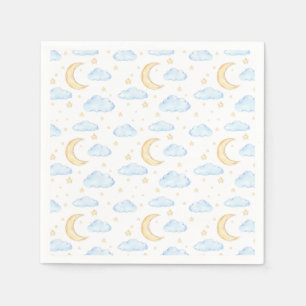 Watercolor Moon Stars and Clouds Pattern Napkins