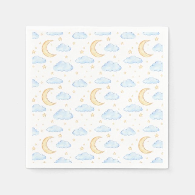 Watercolor Moon Stars and Clouds Pattern Napkins (Front)
