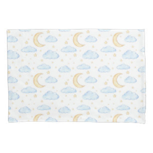 Watercolor Moon Stars and Clouds Pattern Pillow Case