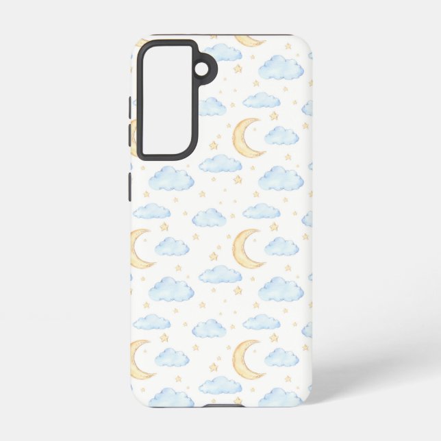 Watercolor Moon Stars and Clouds Pattern Samsung Galaxy Case (Back)
