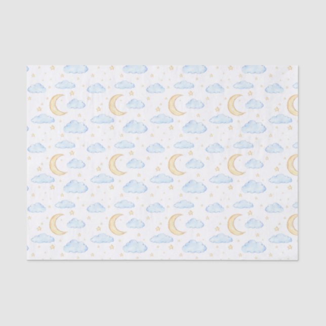 Watercolor Moon Stars and Clouds Pattern Tissue Paper (Front)