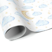 Watercolor Moon Stars and Clouds Pattern Wrapping Paper (Roll Corner)
