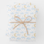 Watercolor Moon Stars and Clouds Pattern Wrapping Paper Sheets