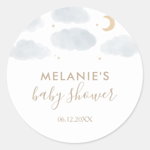 Watercolor Moon Stars Baby Shower Classic Round Sticker