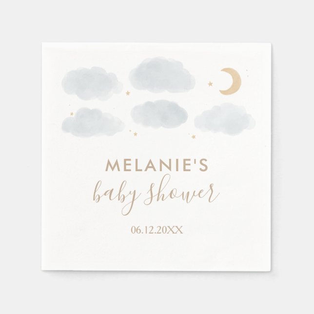 Watercolor Moon Stars Baby Shower Napkins (Front)