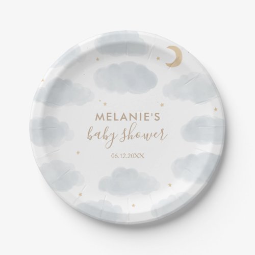 Watercolor Moon Stars Baby Shower Paper Plates