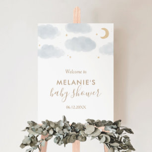 Watercolor Moon Stars Baby Shower Welcome Sign